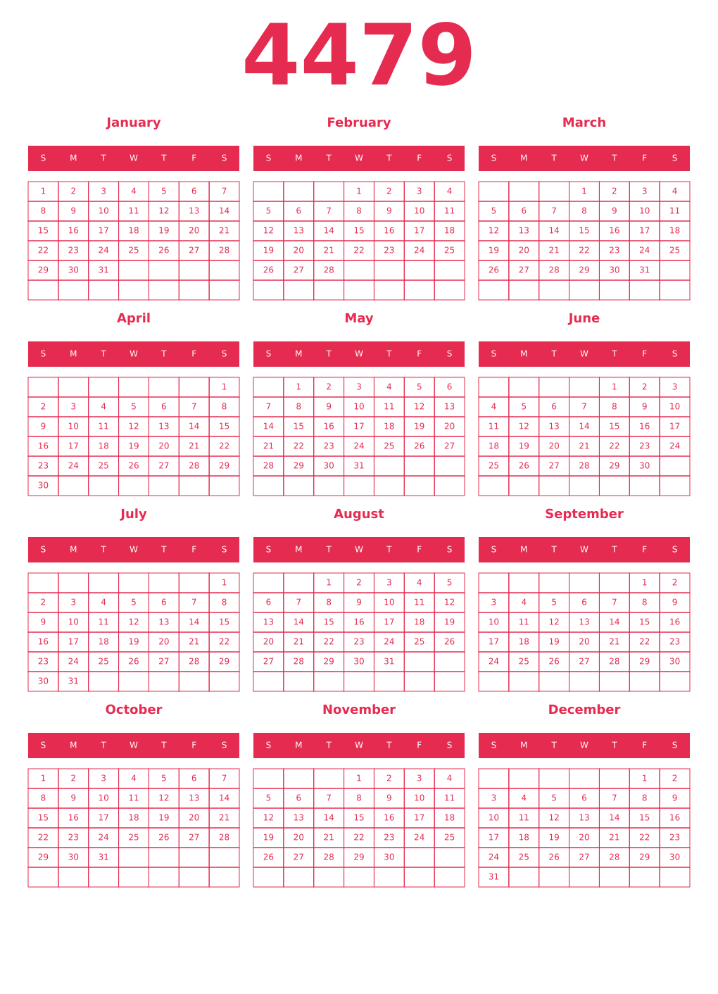 Printable 4479 Year Calendars amaranth
