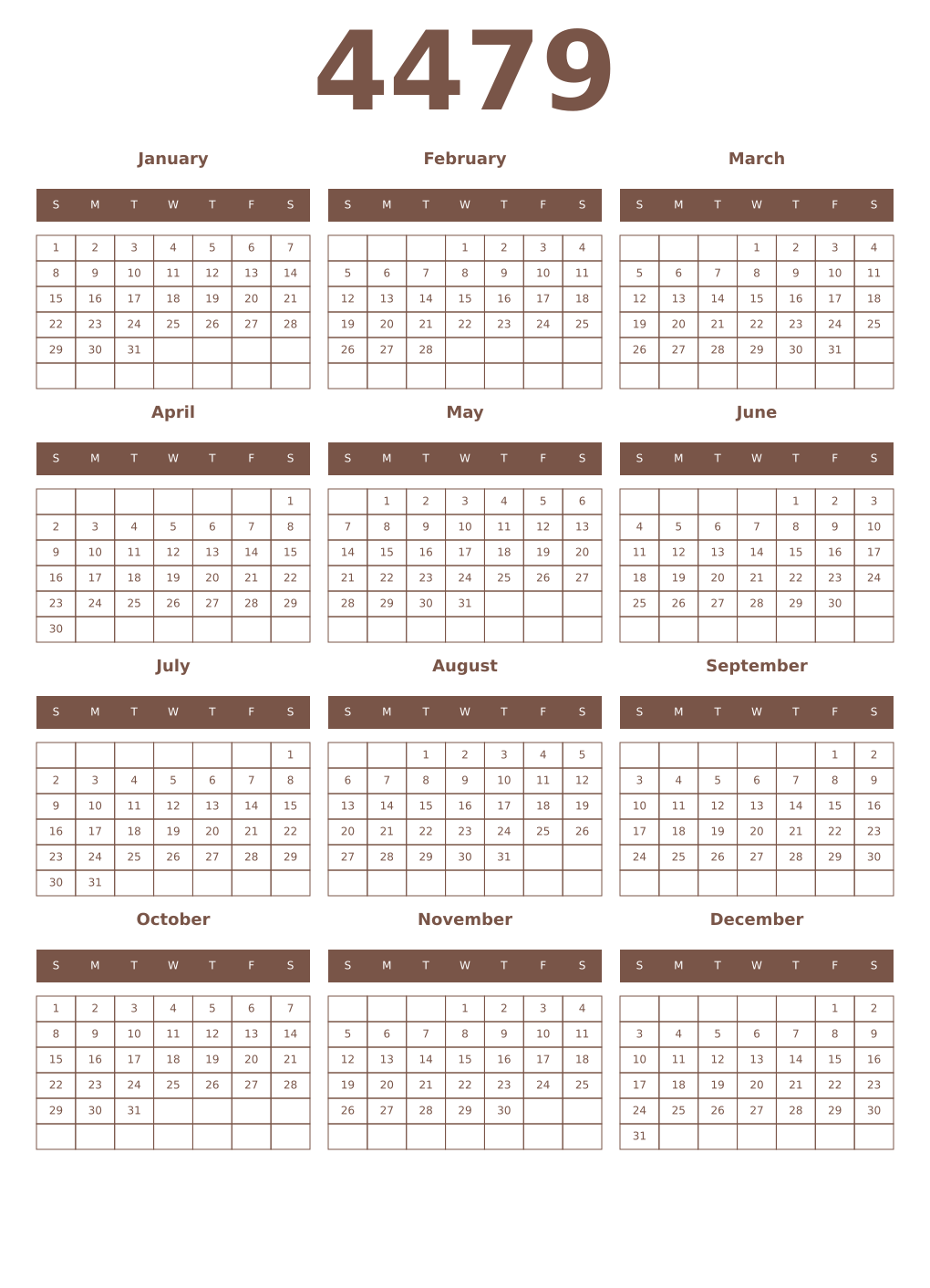 Printable 4479 Year Calendars coffe