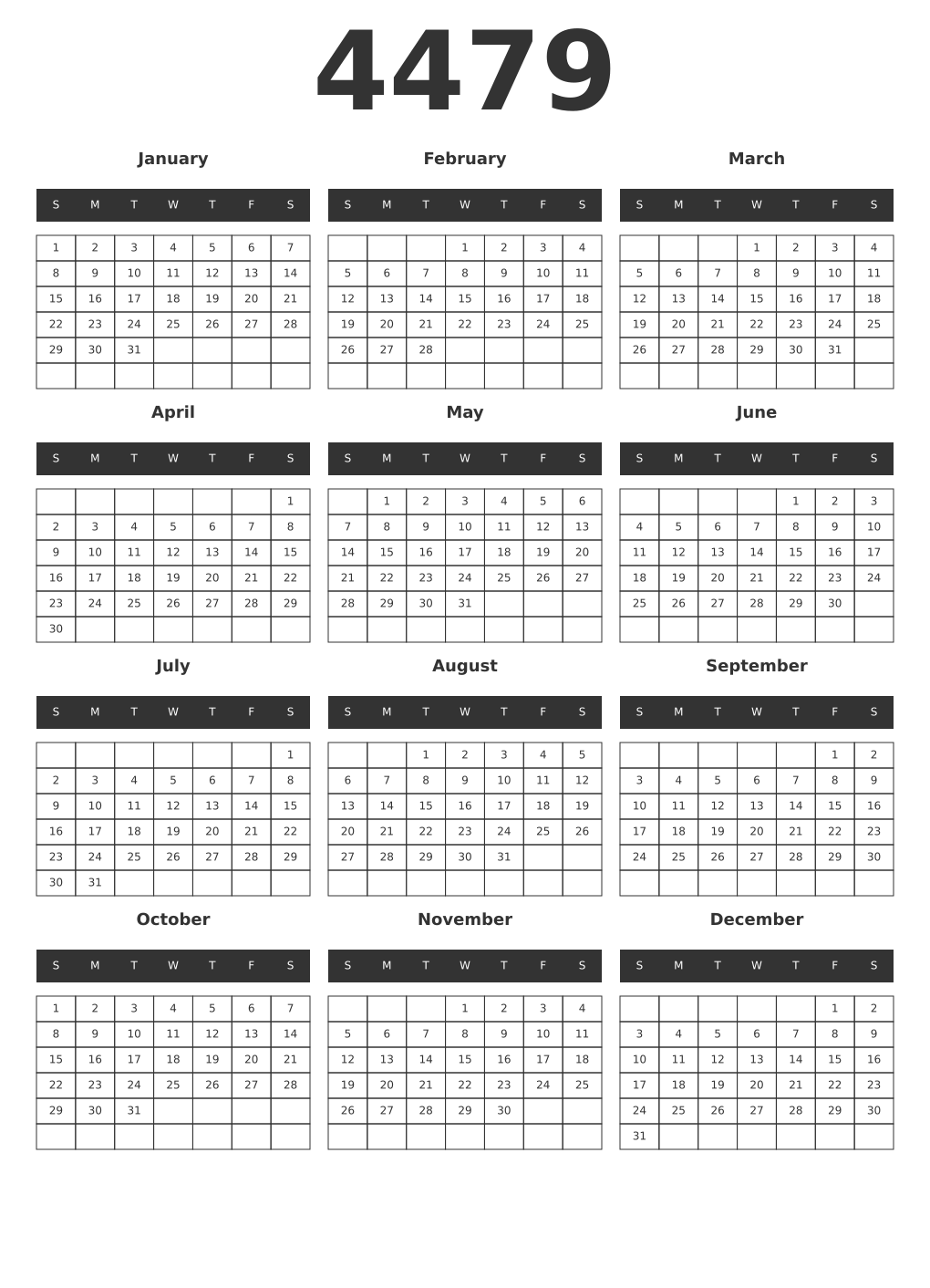 Printable 4479 Year Calendars dark