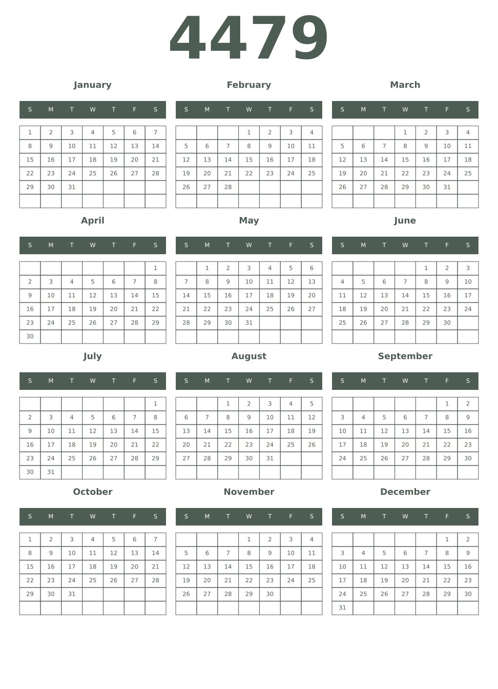 Printable 4479 Year Calendars feldgrau