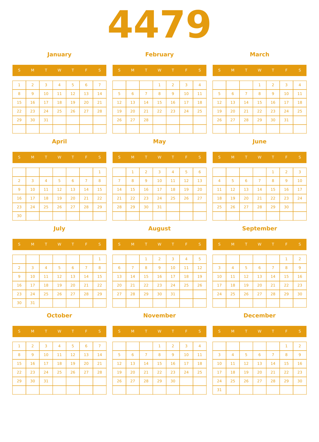 Printable 4479 Year Calendars gamboge
