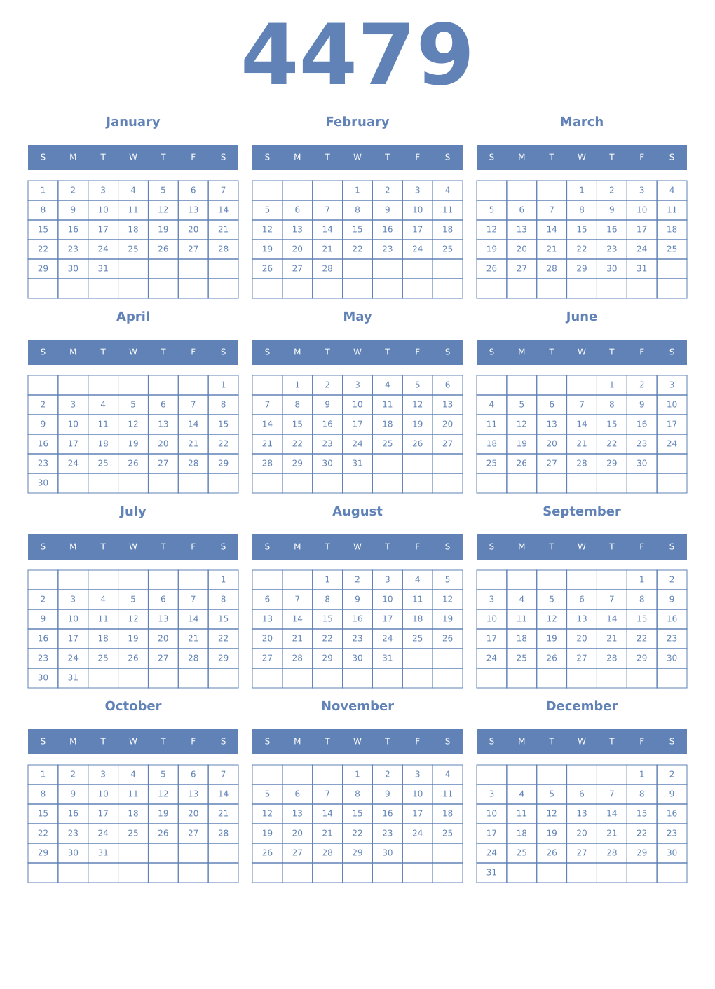 Printable 4479 Year Calendars glaucous