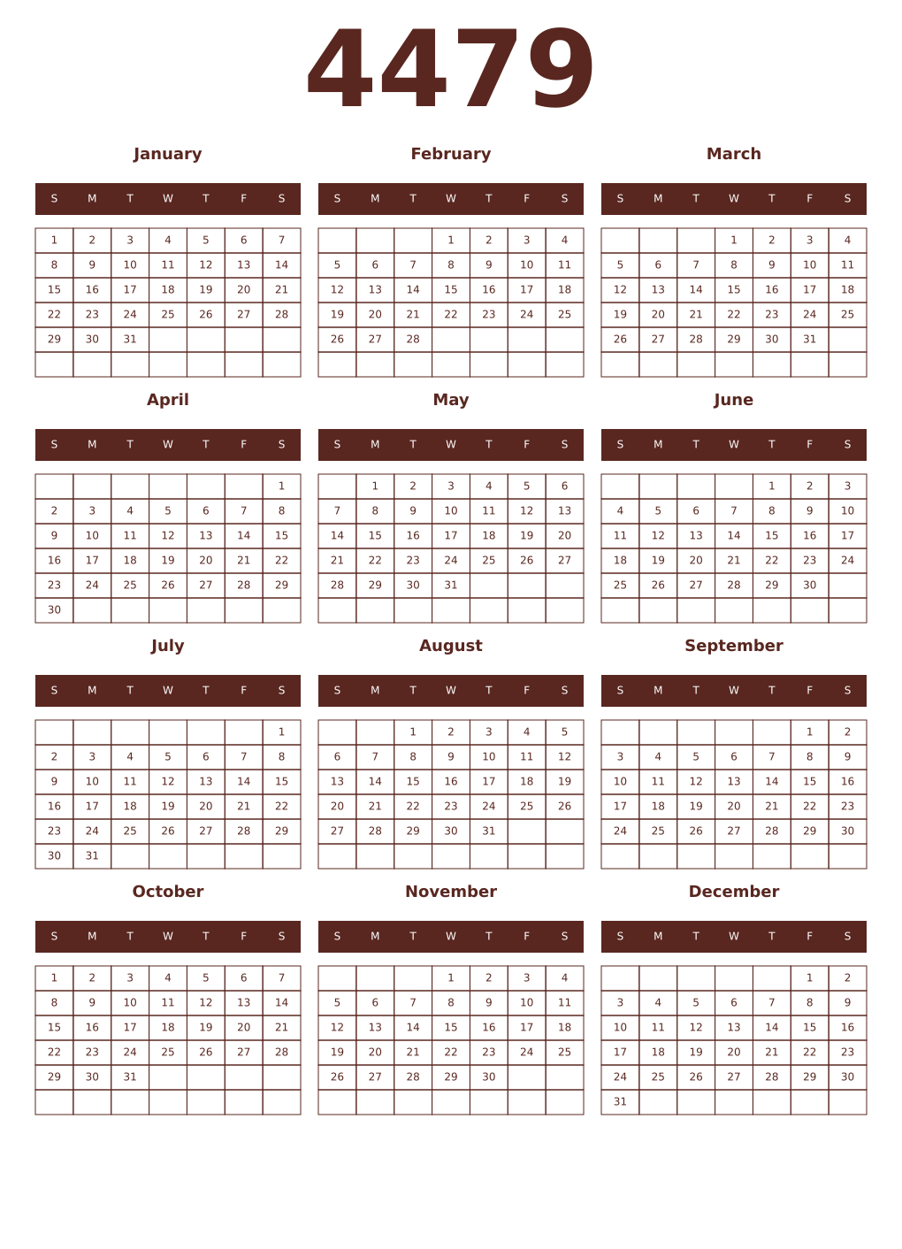 Printable 4479 Year Calendars mortuum