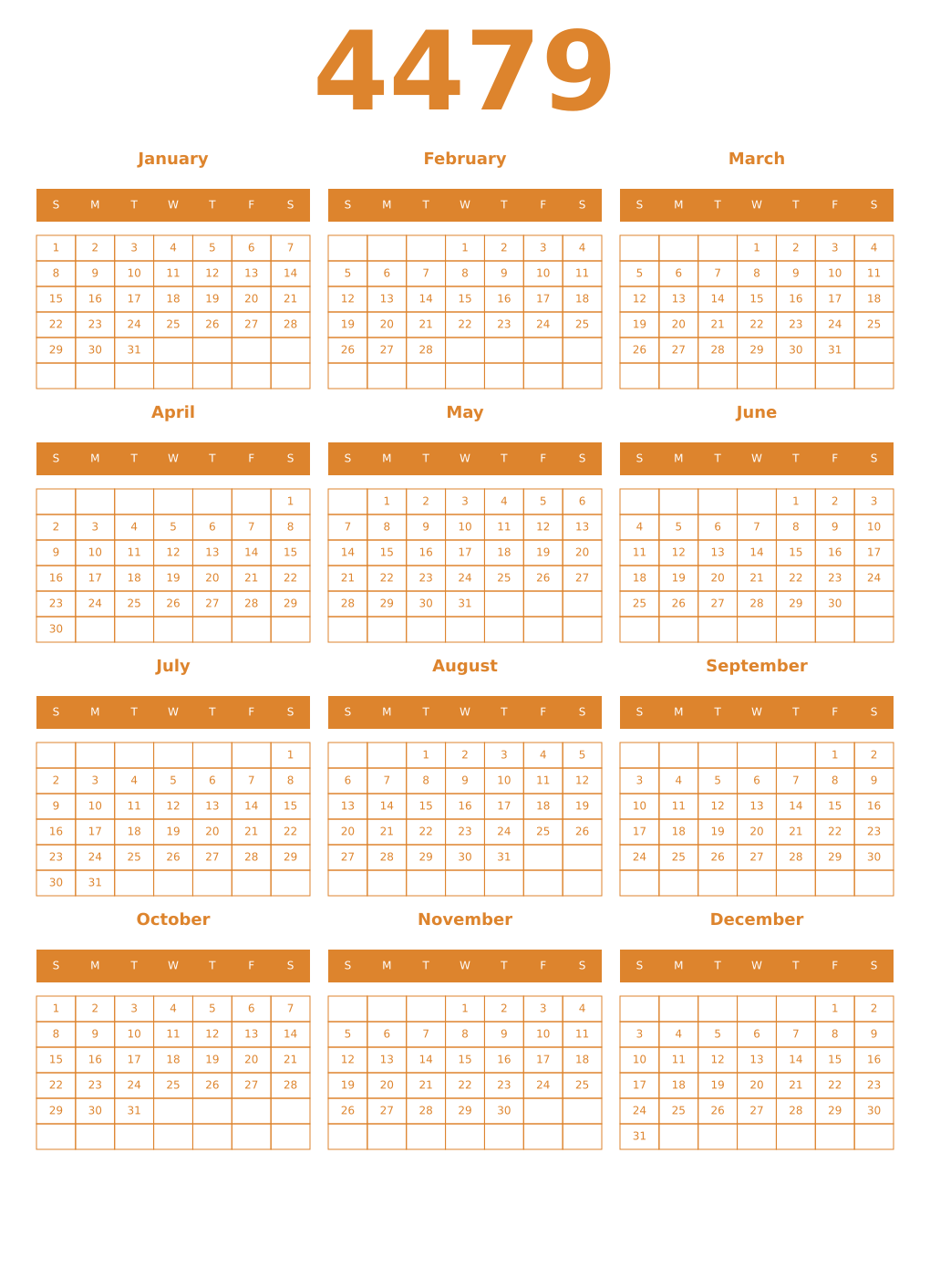 Printable 4479 Year Calendars orange