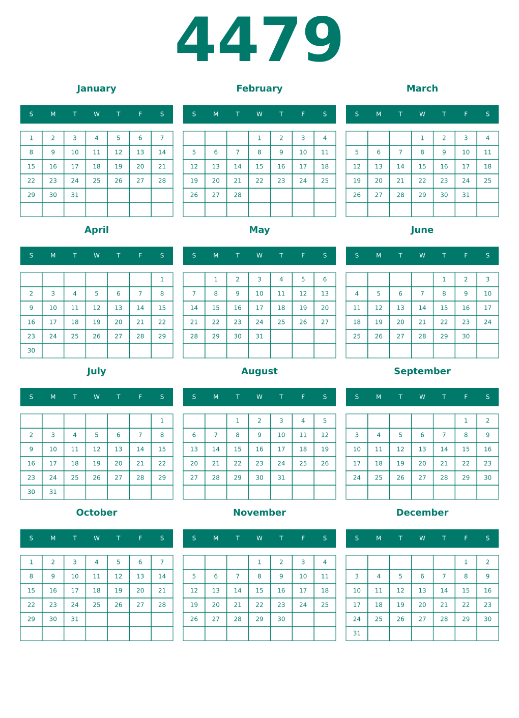 Printable 4479 Year Calendars pastel