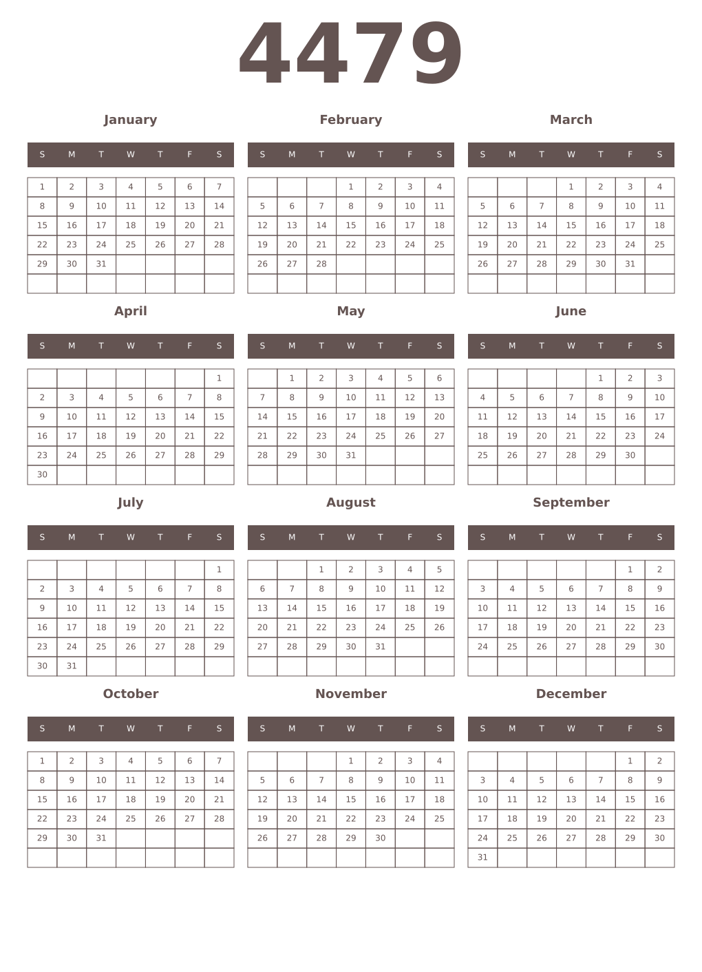 Printable 4479 Year Calendars wenge