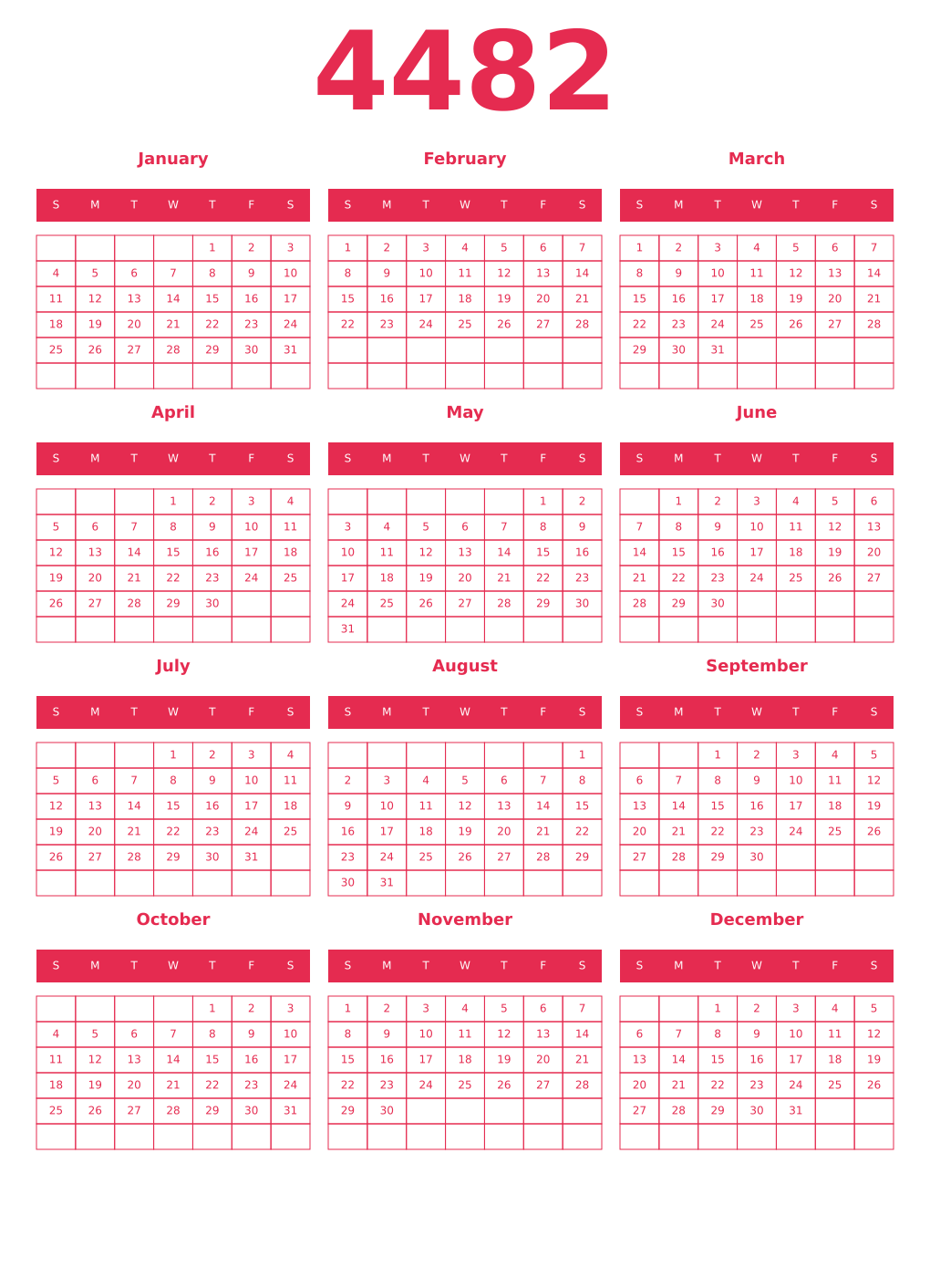 Printable 4482 Year Calendars amaranth