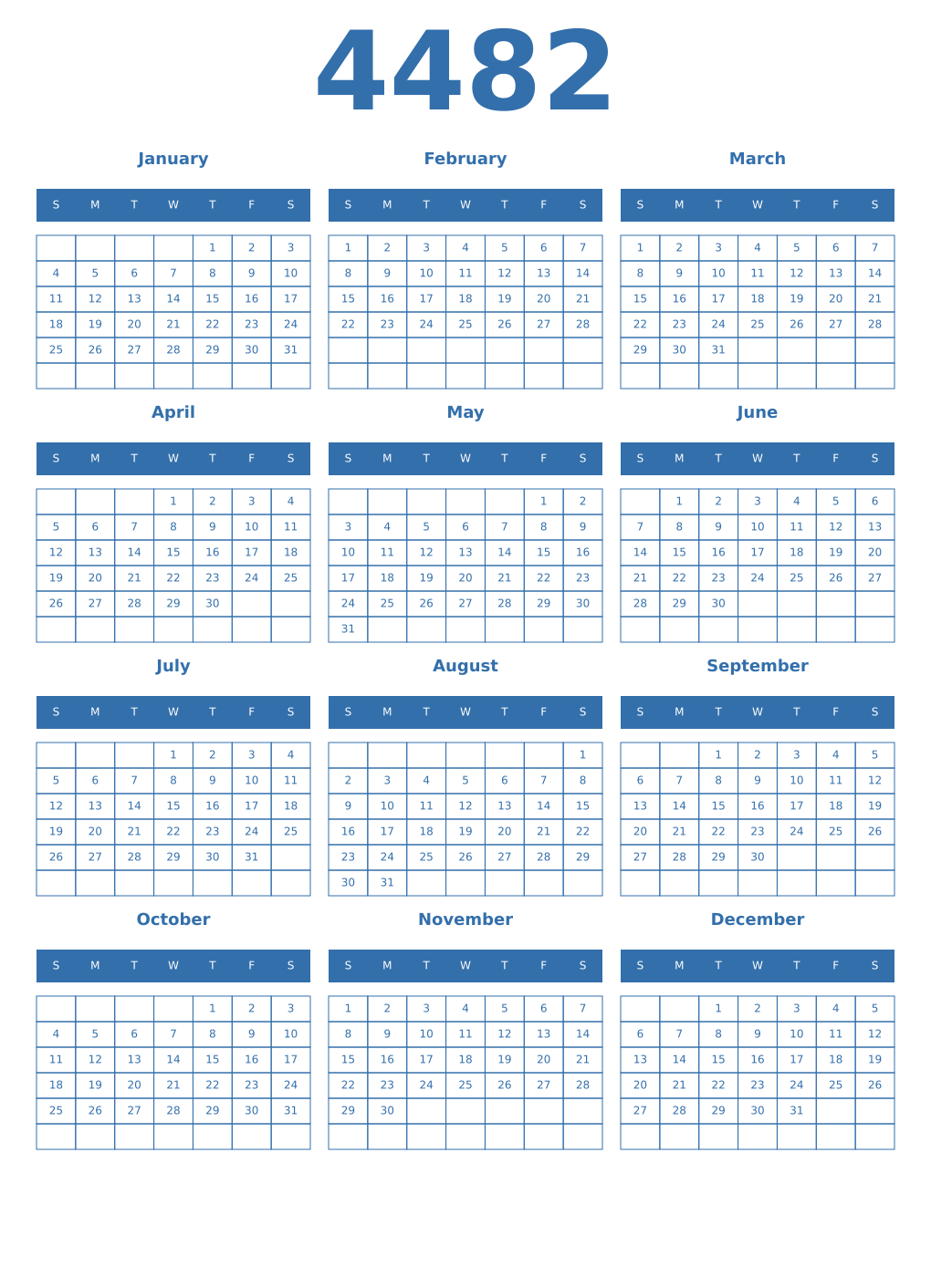 Printable 4482 Year Calendars blue