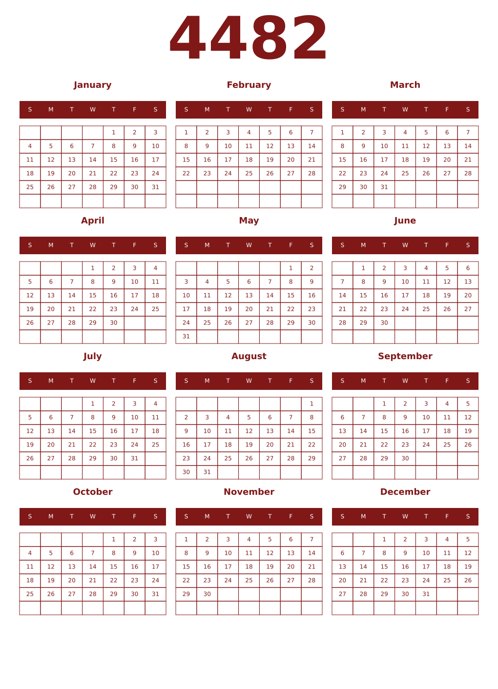 Printable 4482 Year Calendars falu