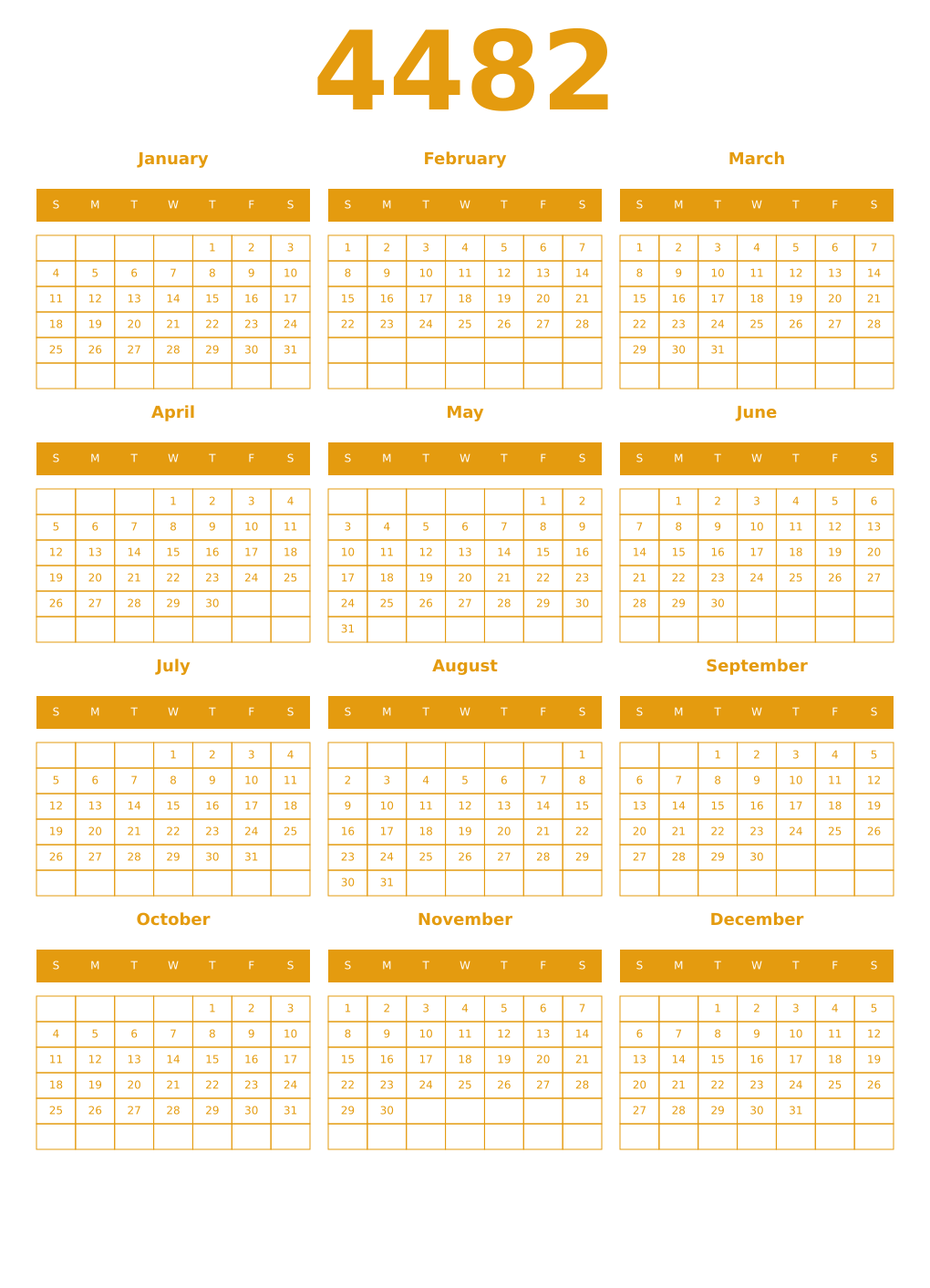 Printable 4482 Year Calendars gamboge