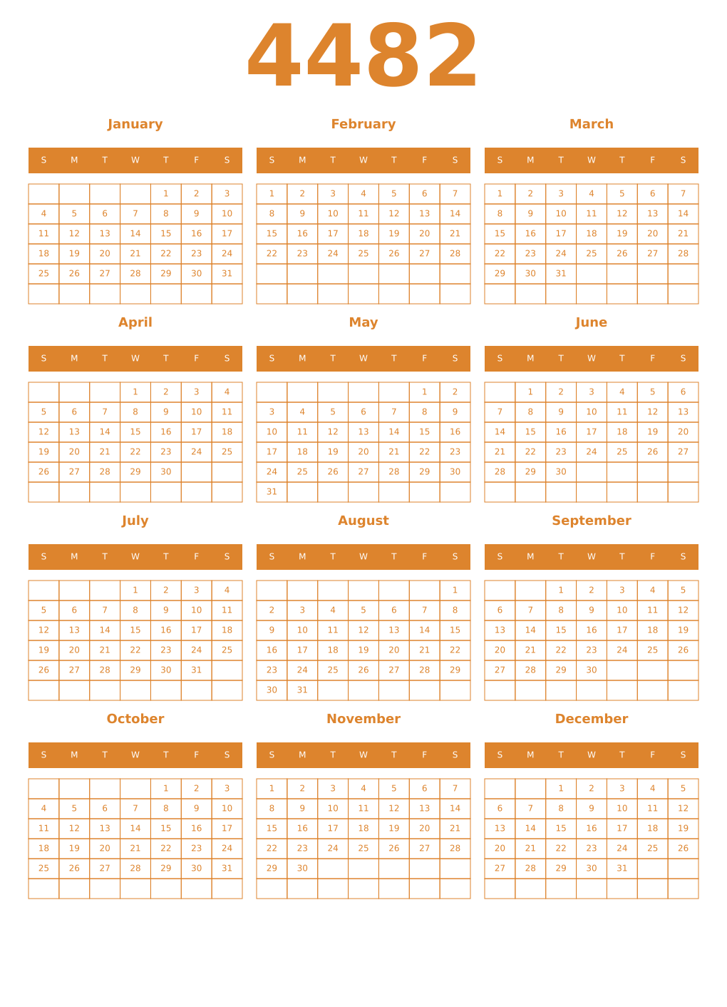Printable 4482 Year Calendars orange
