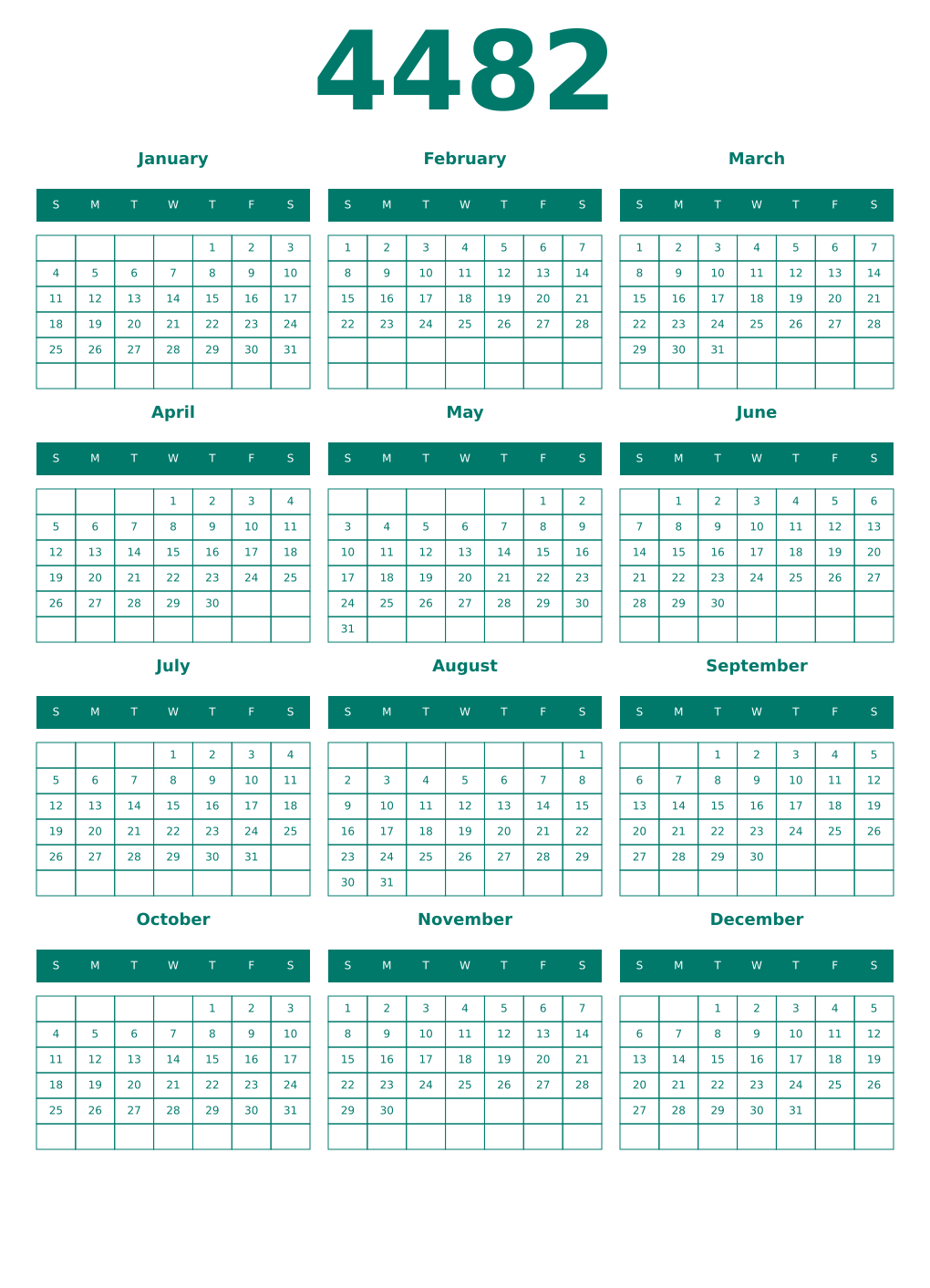 Printable 4482 Year Calendars pastel