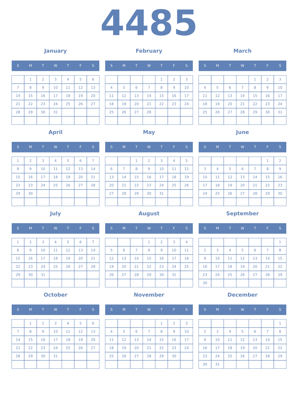 Printable 4485 Year Calendars glaucous