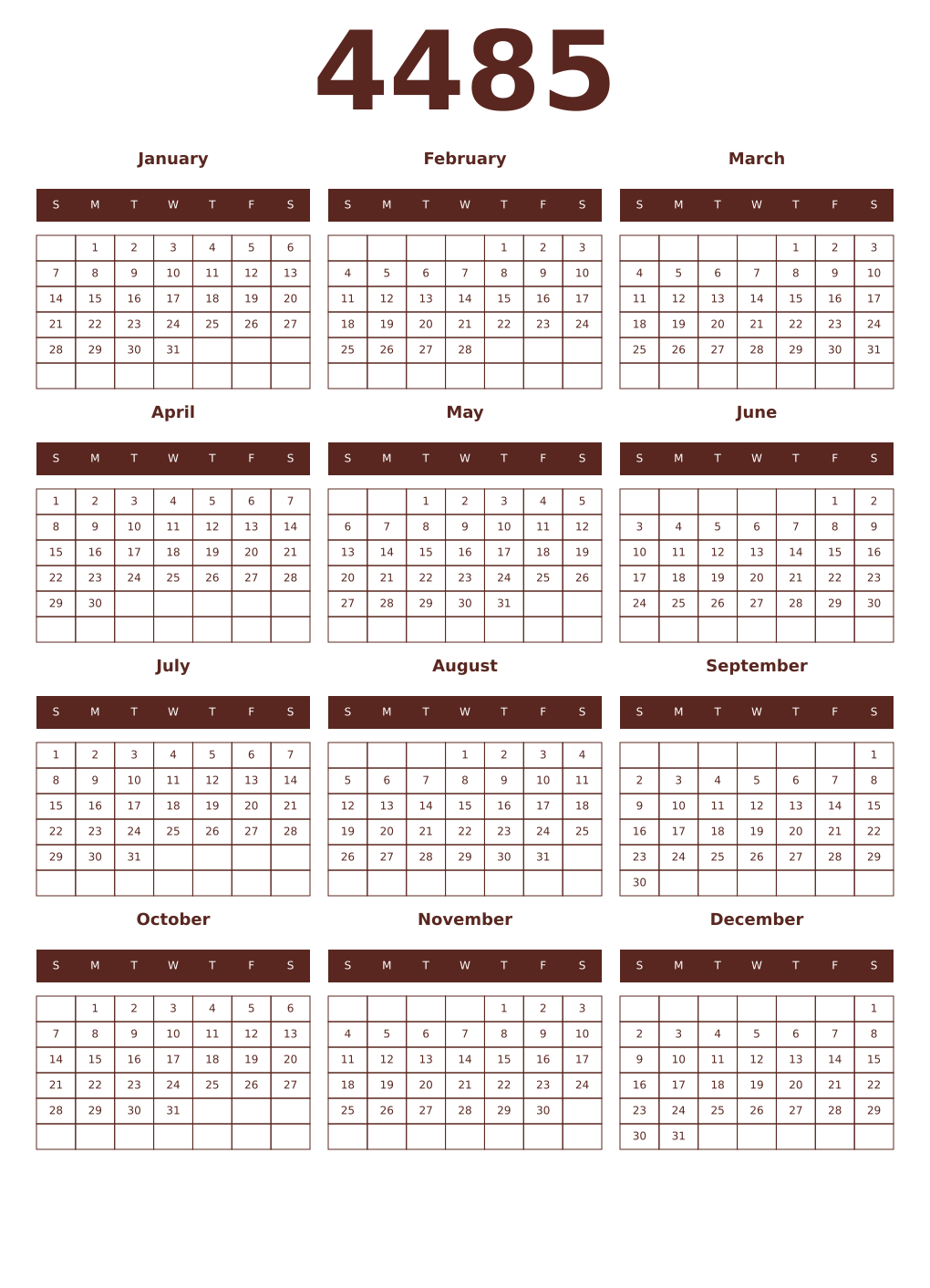 Printable 4485 Year Calendars mortuum