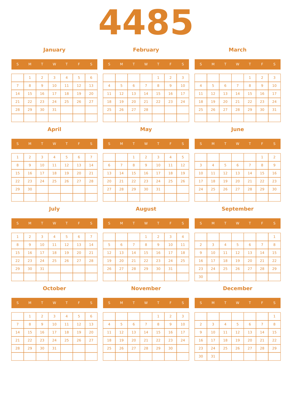 Printable 4485 Year Calendars orange