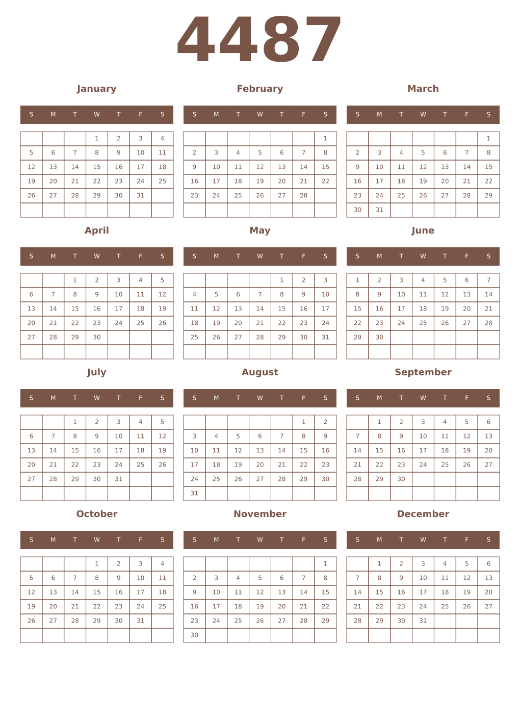 Printable 4487 Year Calendars coffe