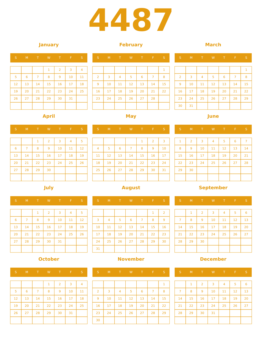 Printable 4487 Year Calendars gamboge