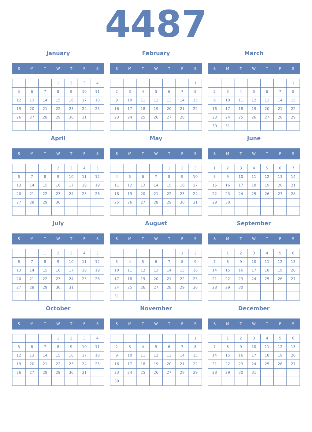 Printable 4487 Year Calendars glaucous