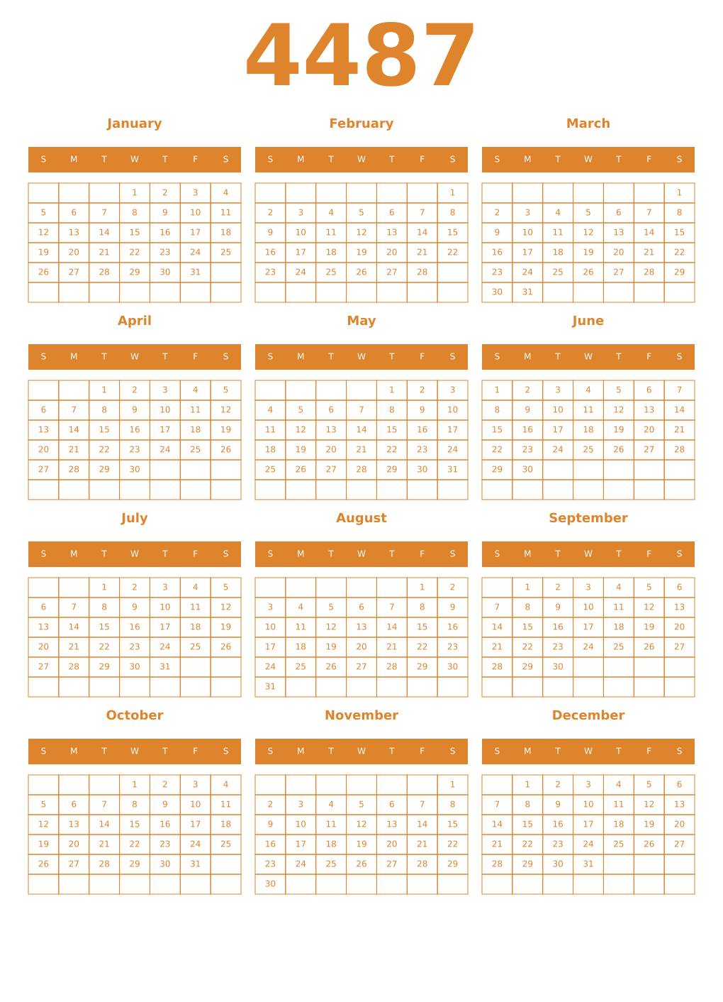 Printable 4487 Year Calendars orange