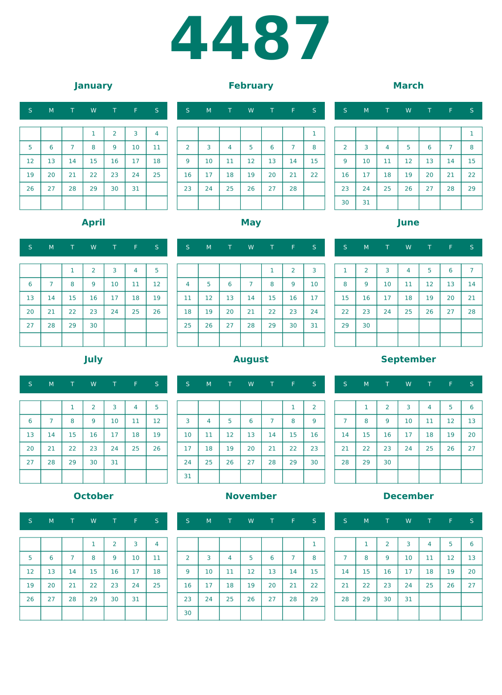 Printable 4487 Year Calendars pastel