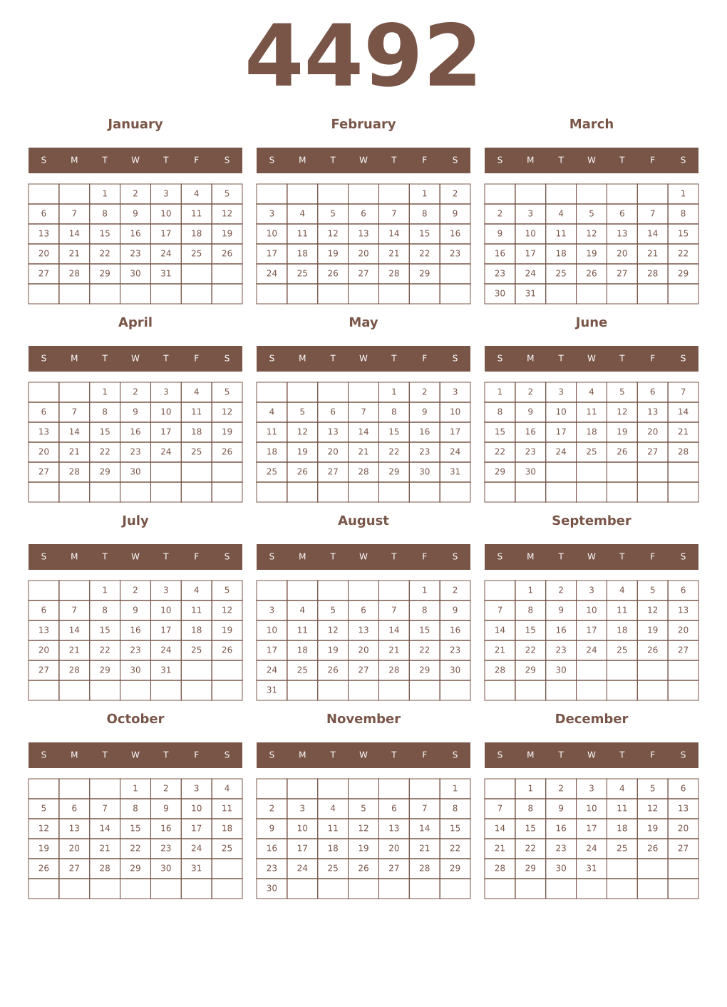 Printable 4492 Year Calendars coffe