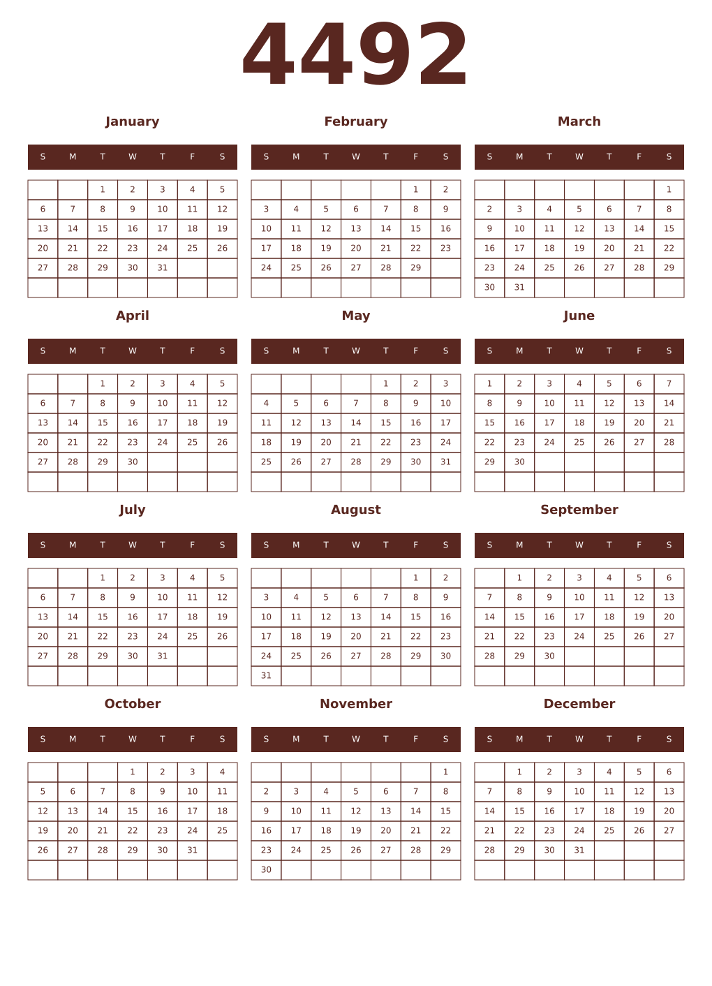 Printable 4492 Year Calendars mortuum