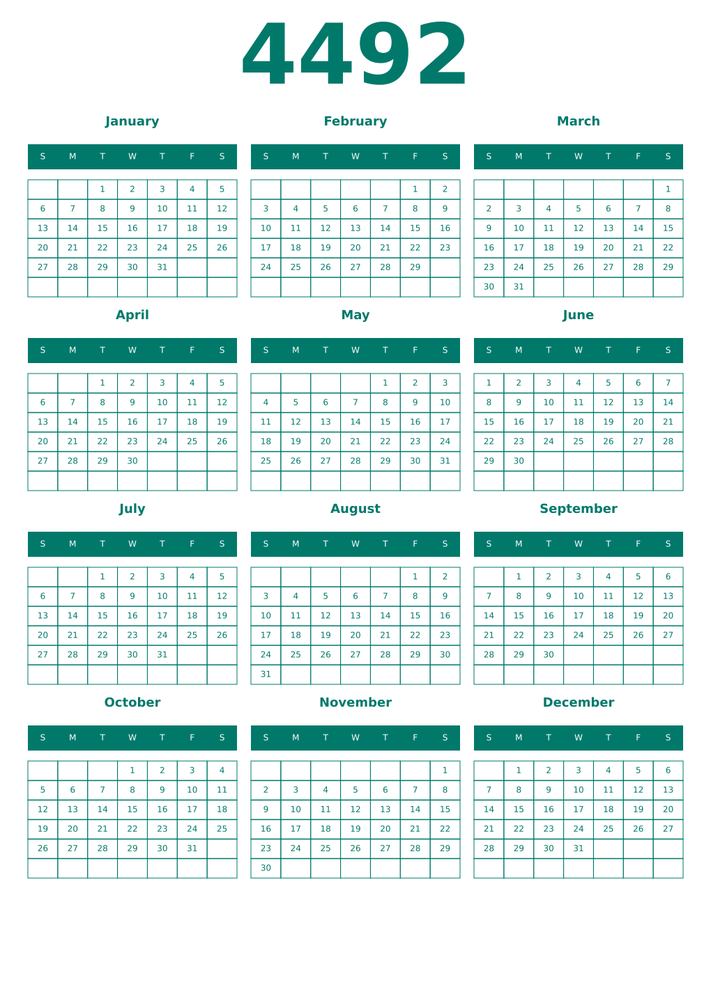 Printable 4492 Year Calendars pastel