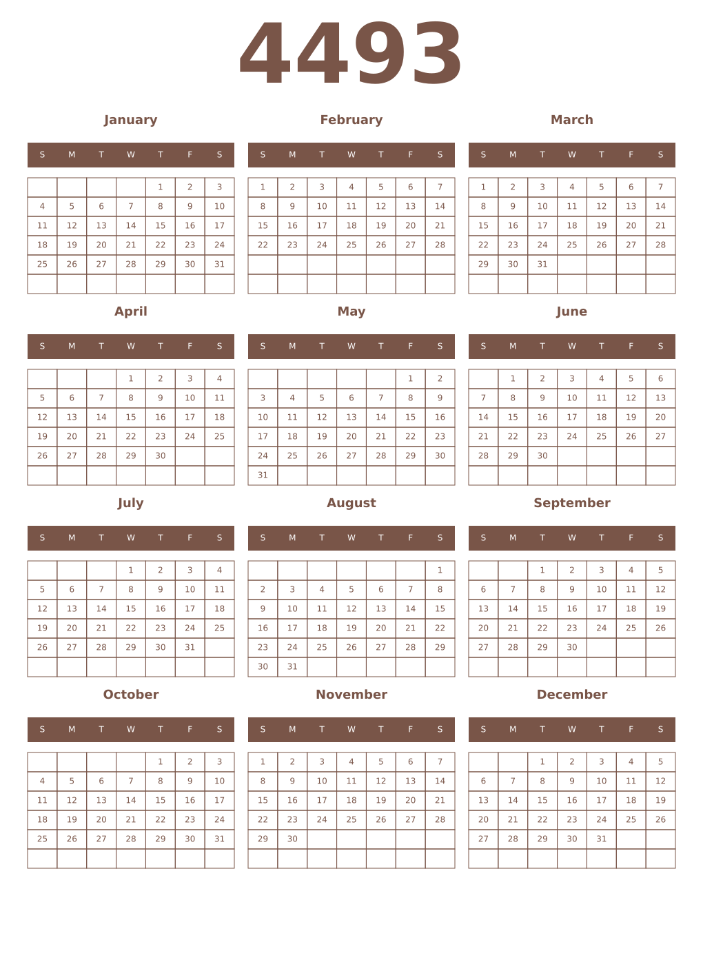 Printable 4493 Year Calendars coffe