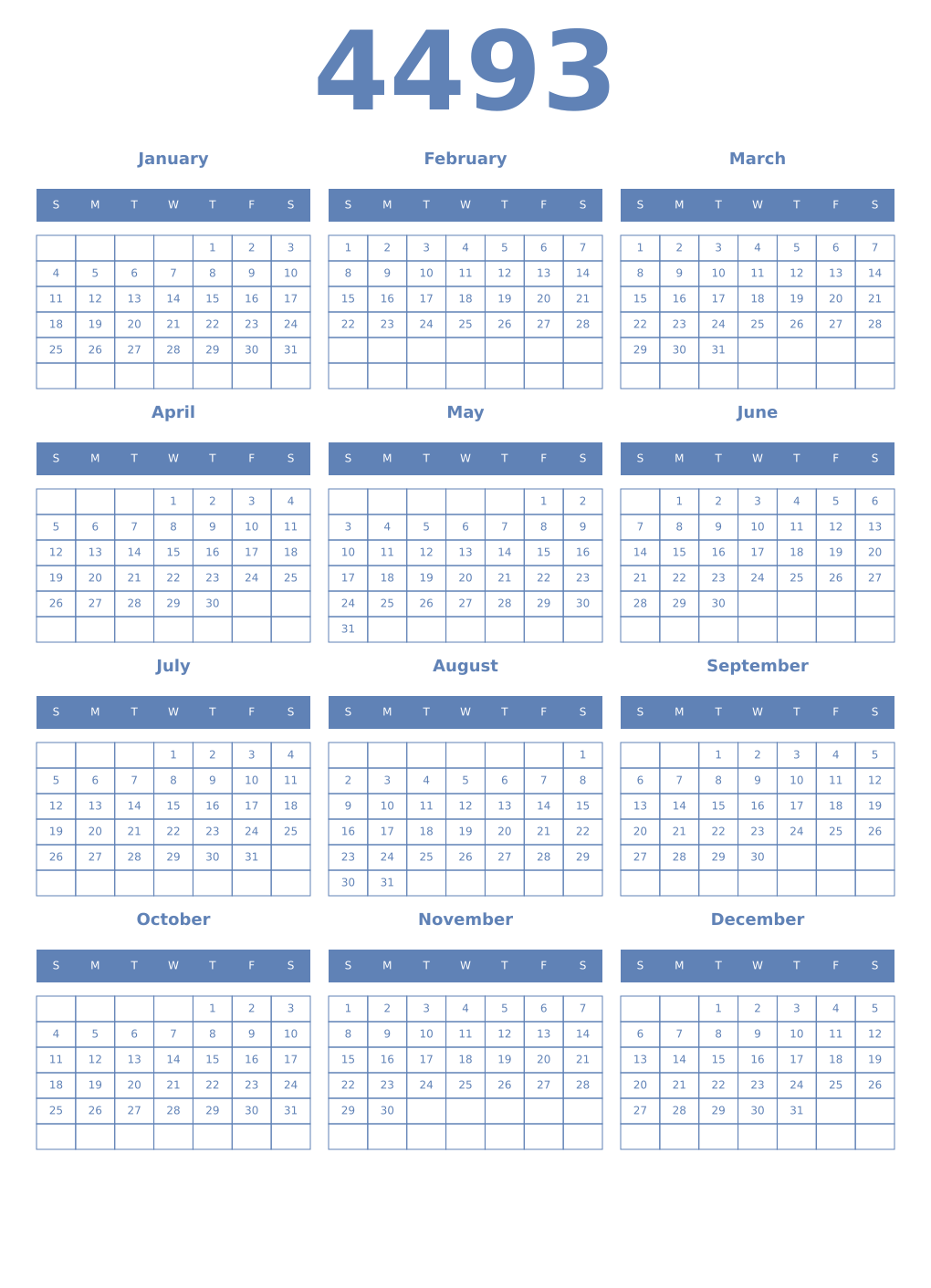 Printable 4493 Year Calendars glaucous