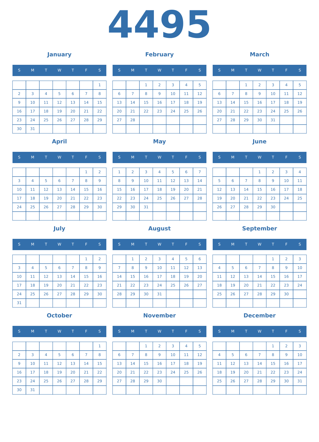 Printable 4495 Year Calendars blue