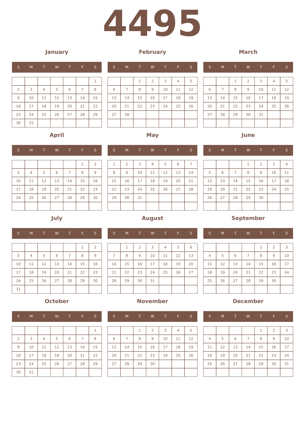 Printable 4495 Year Calendars coffe