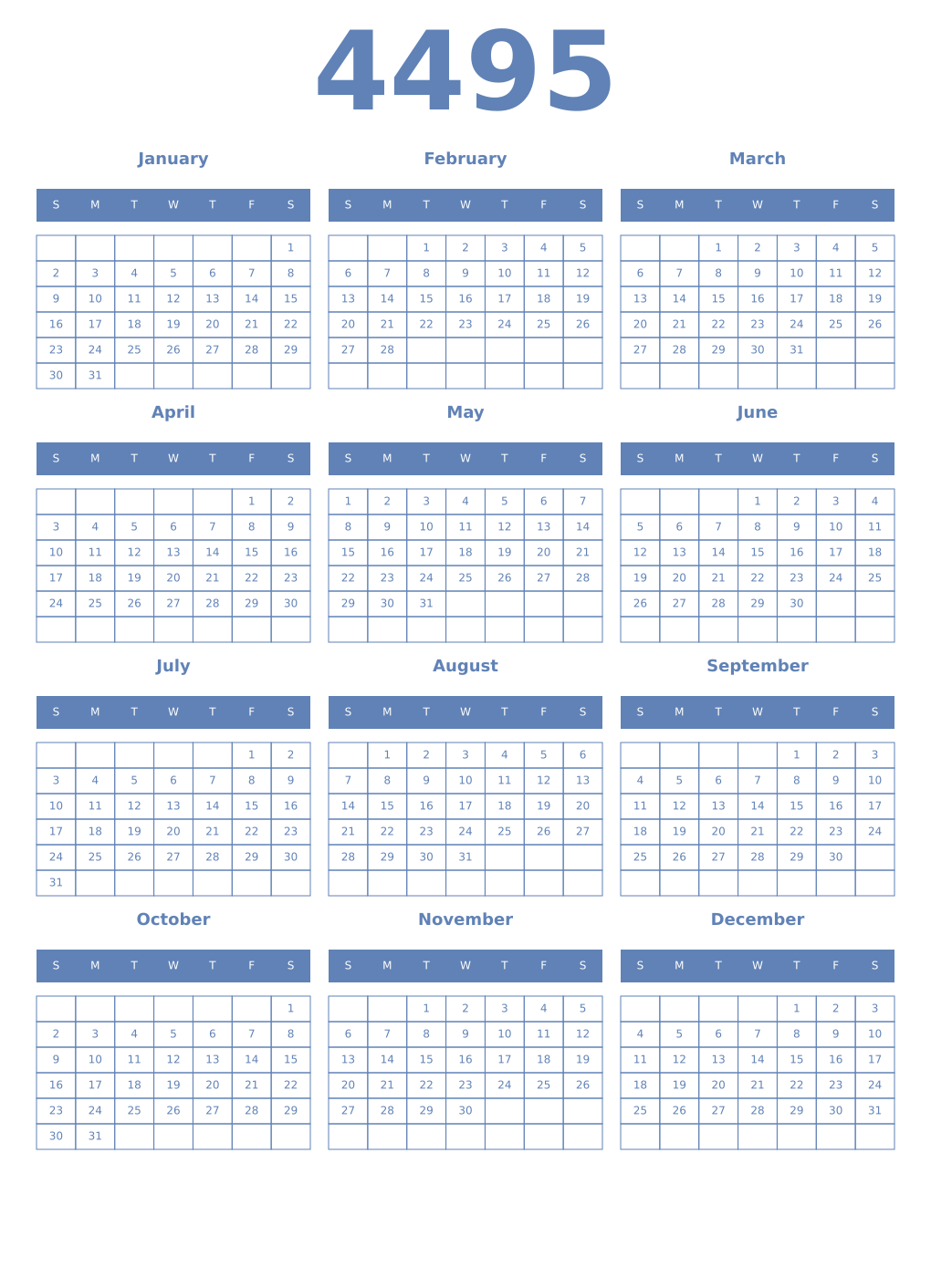 Printable 4495 Year Calendars glaucous