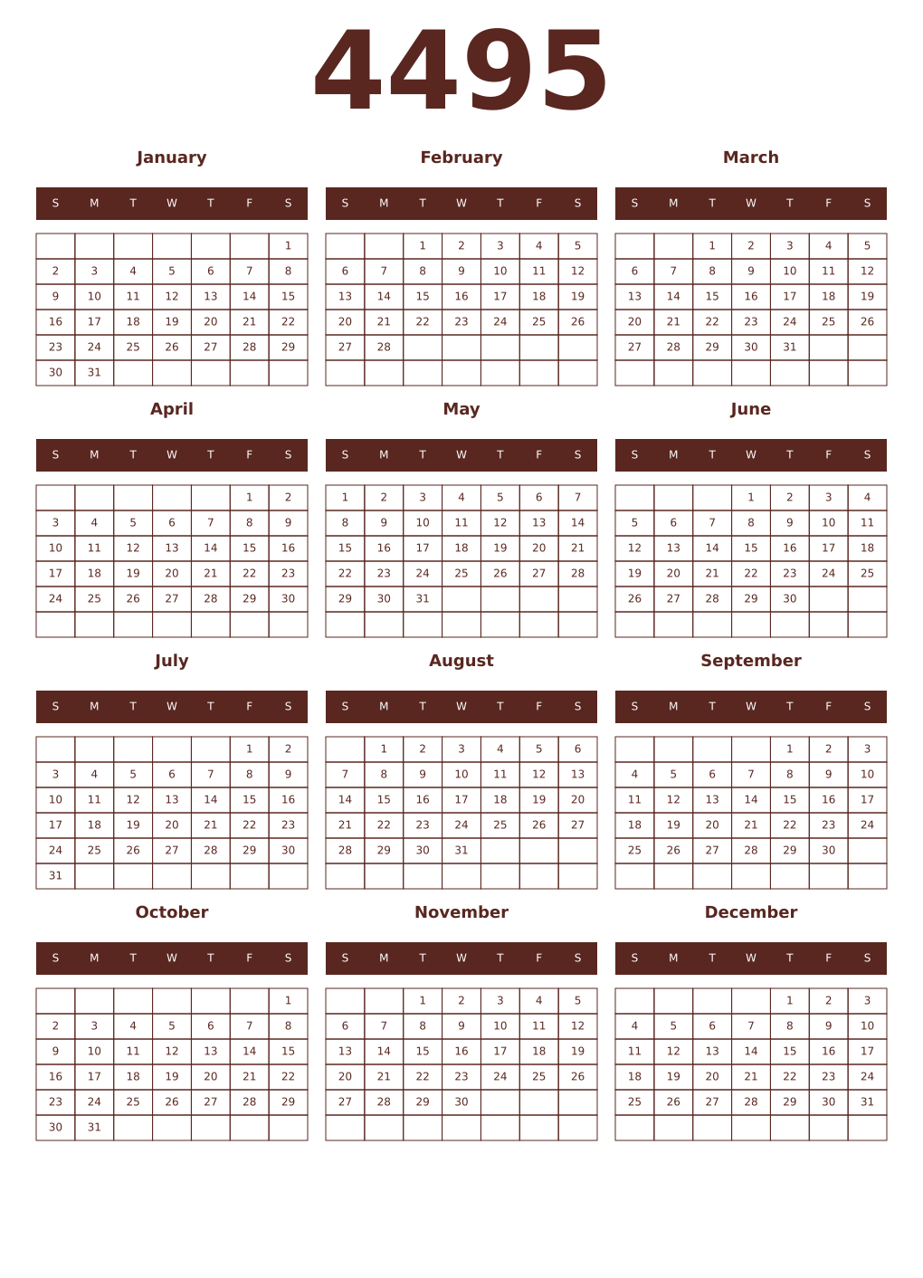 Printable 4495 Year Calendars mortuum