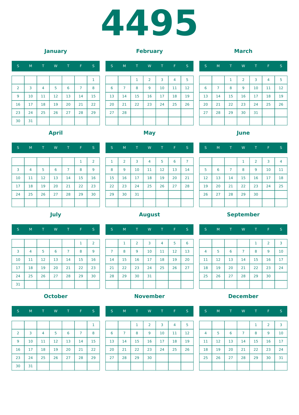 Printable 4495 Year Calendars pastel
