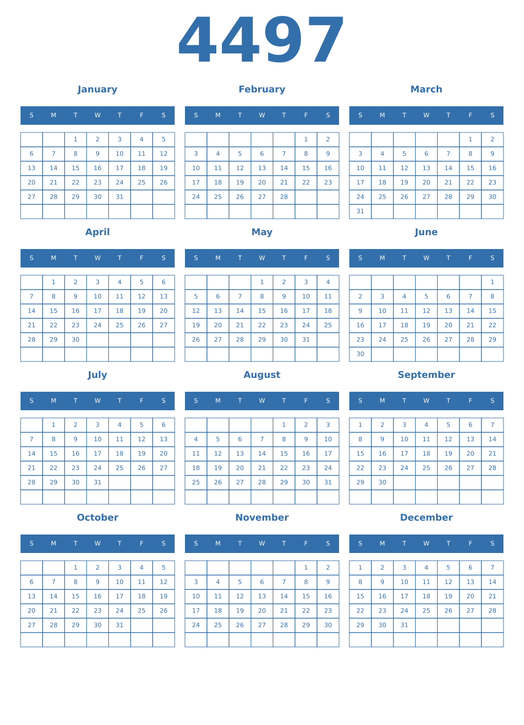 Printable 4497 Year Calendars blue