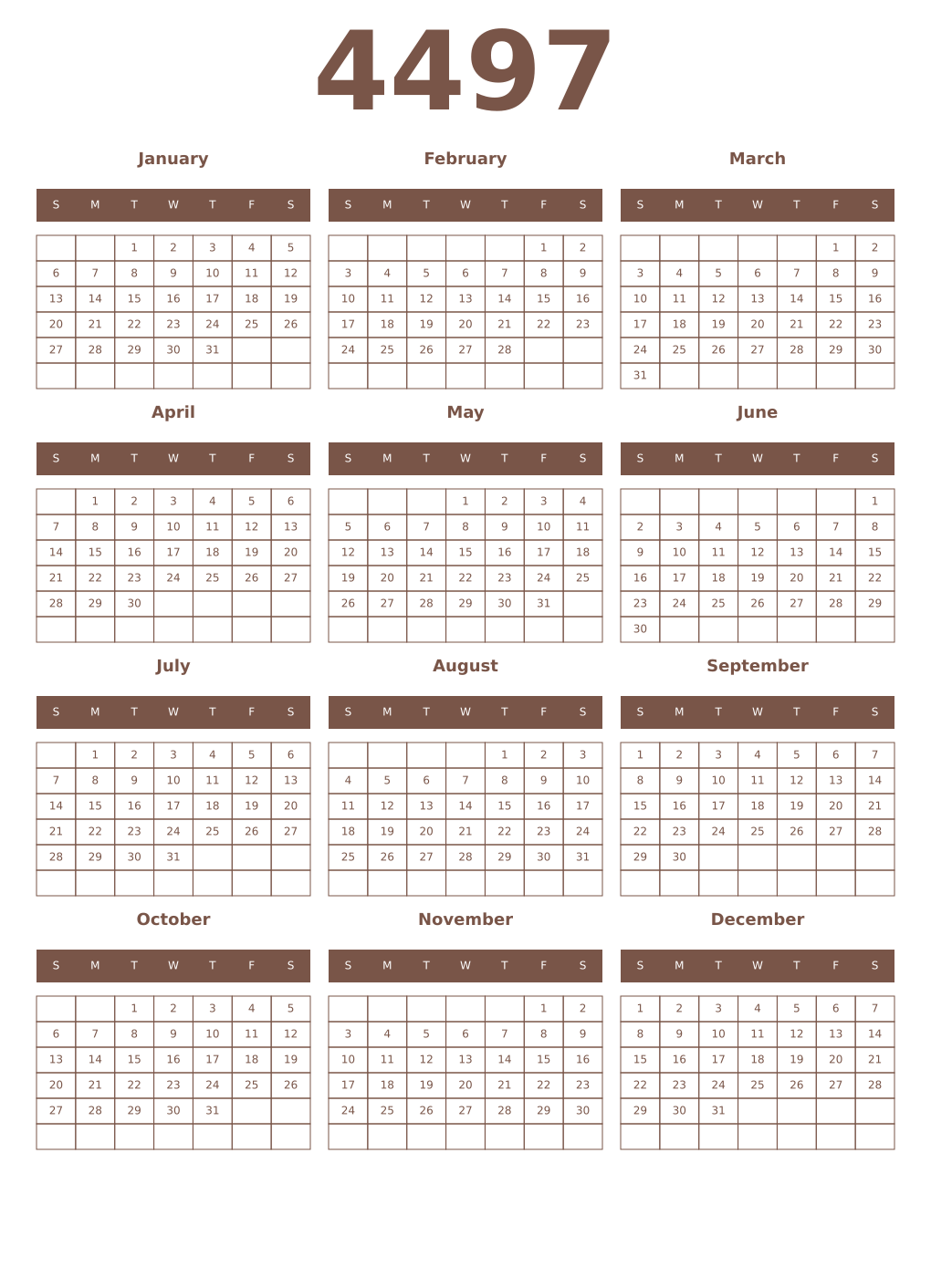 Printable 4497 Year Calendars coffe