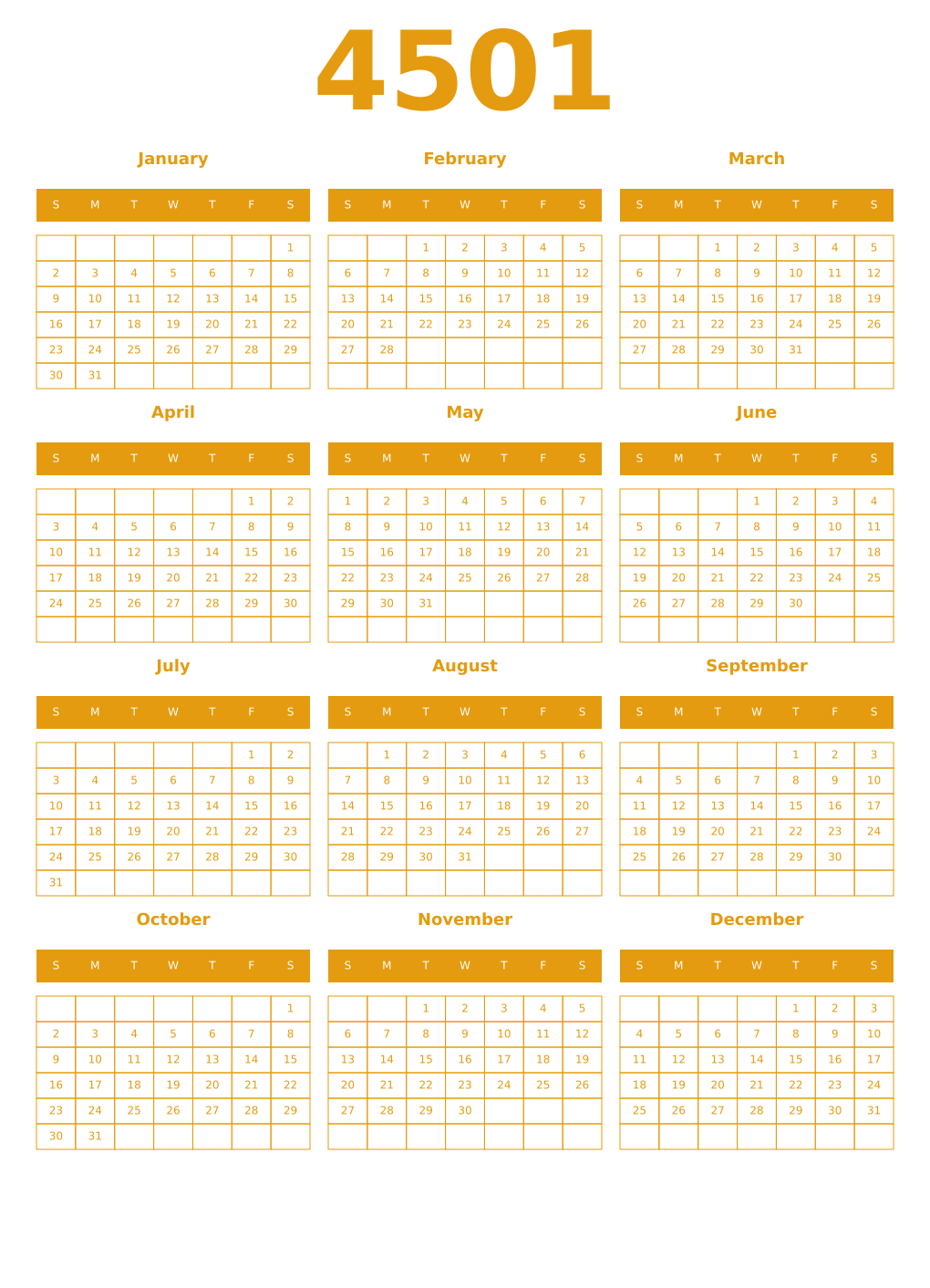 Printable 4501 Year Calendars gamboge