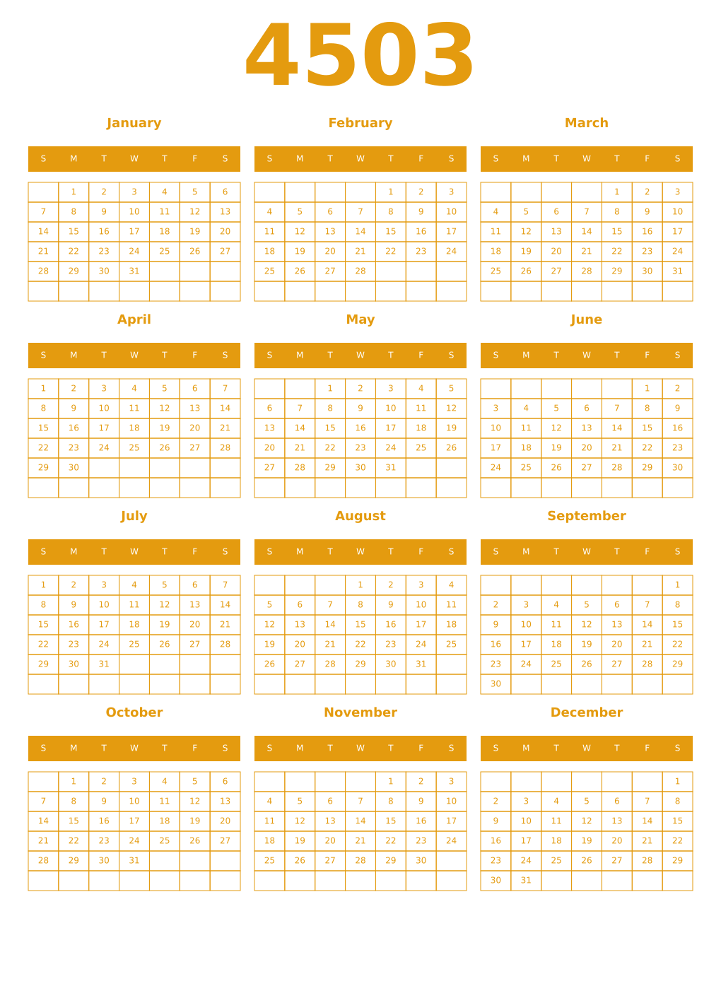 Printable 4503 Year Calendars gamboge
