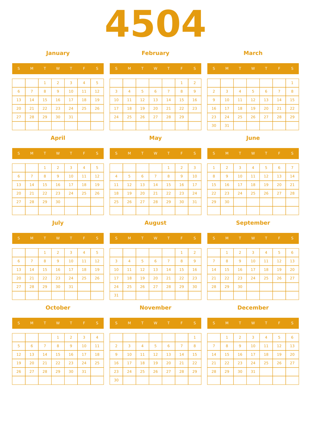 Printable 4504 Year Calendars gamboge