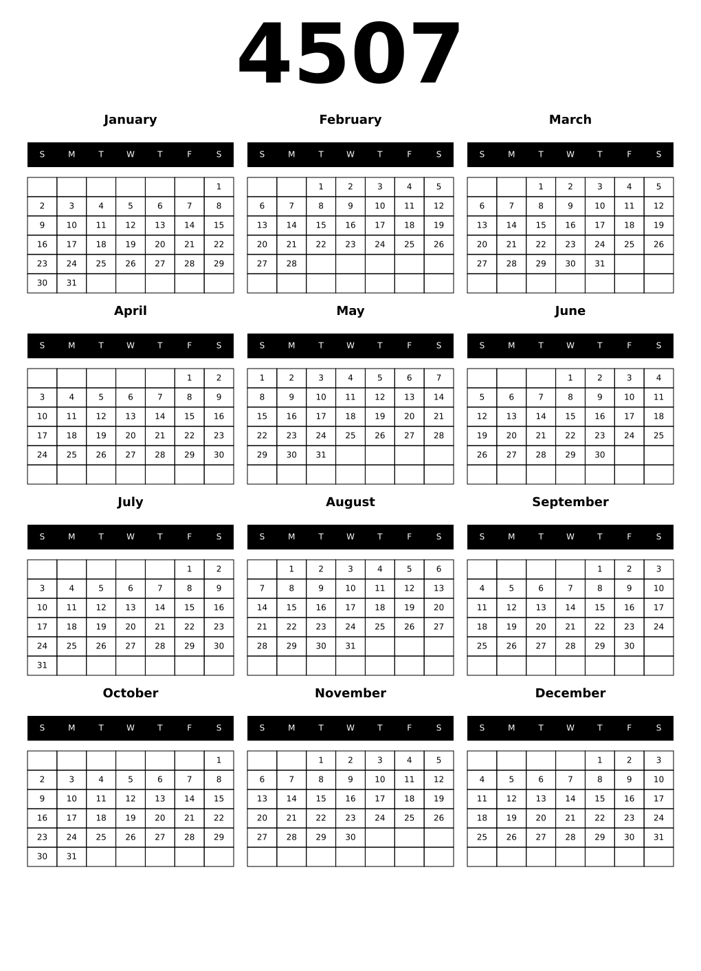 Printable 4507 Calendars