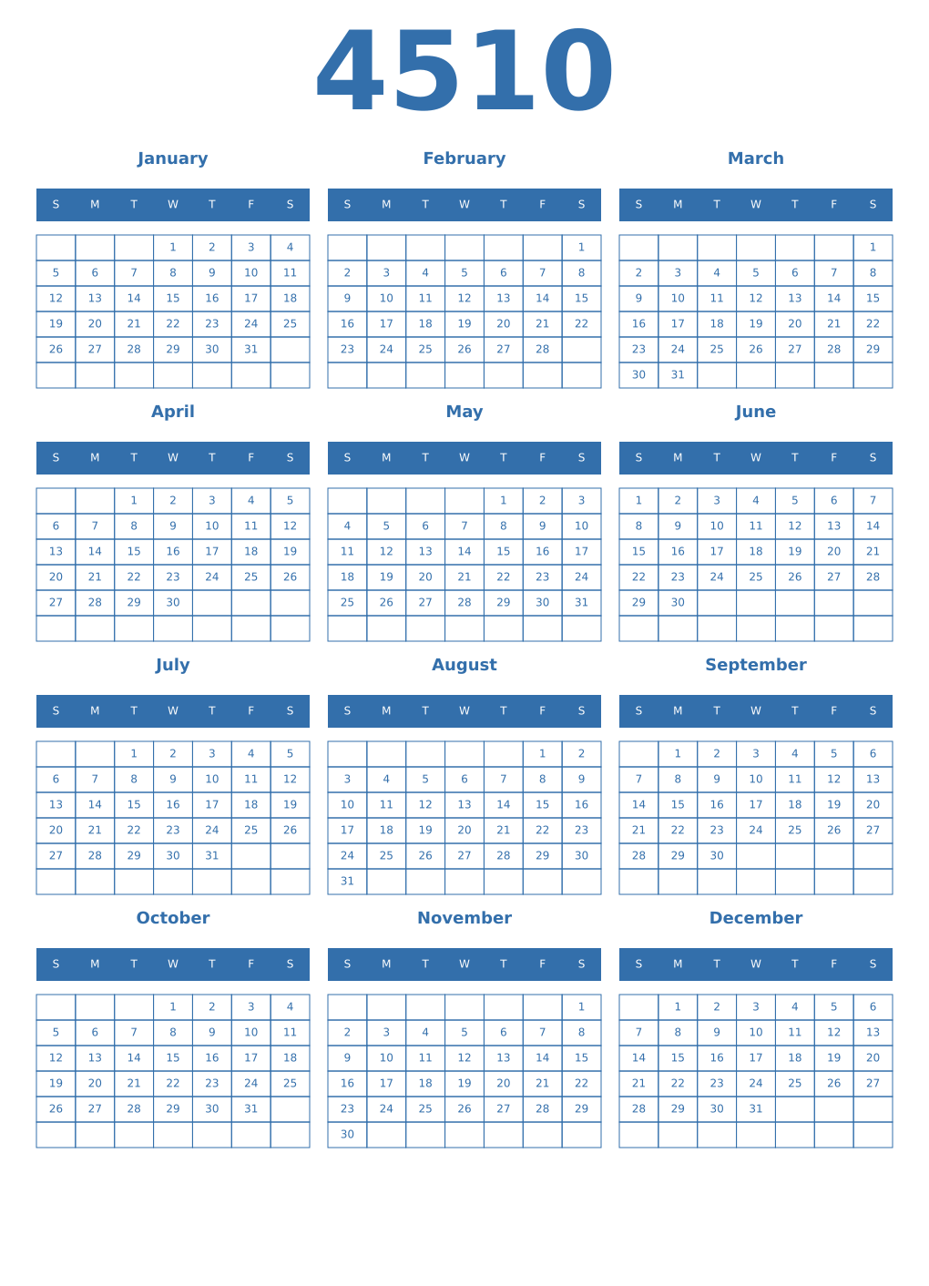 Printable 4510 Year Calendars blue