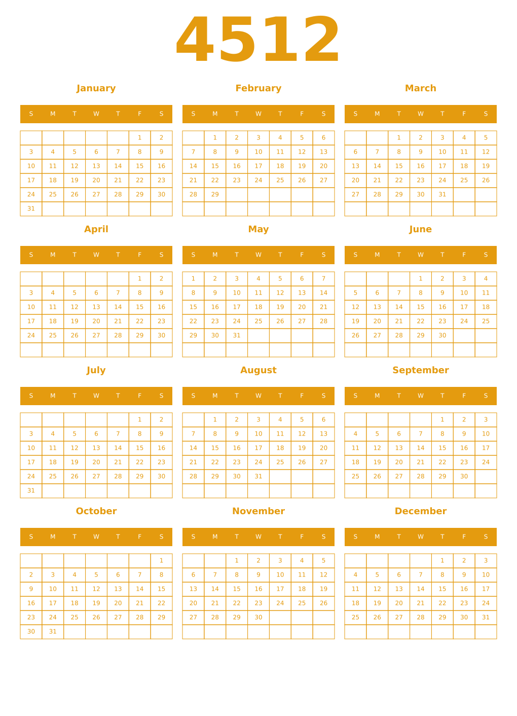 Printable 4512 Year Calendars gamboge