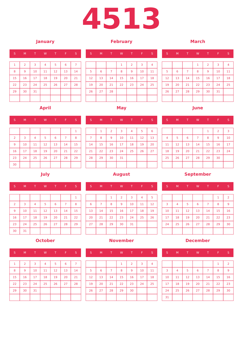 Printable 4513 Year Calendars amaranth