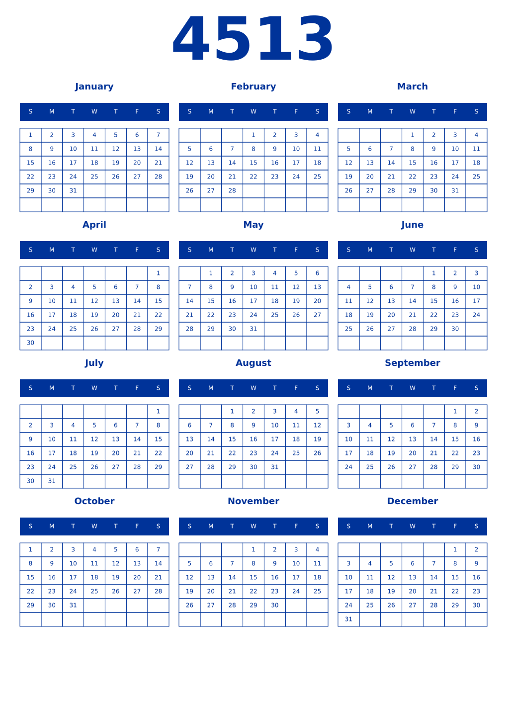 Printable 4513 Year Calendars smalt