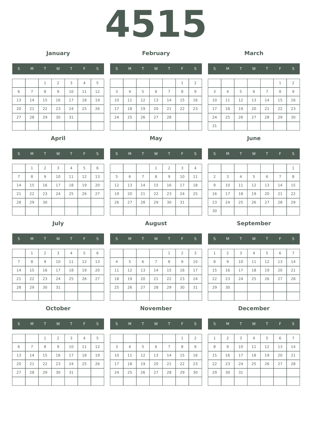 Printable 4515 Year Calendars feldgrau
