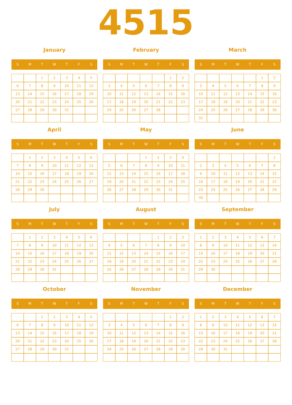 Printable 4515 Year Calendars gamboge