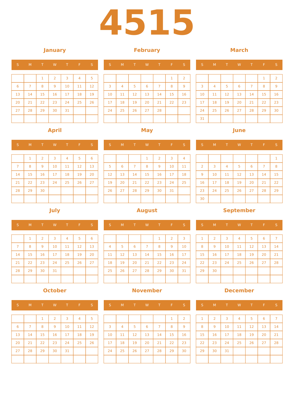 Printable 4515 Year Calendars orange