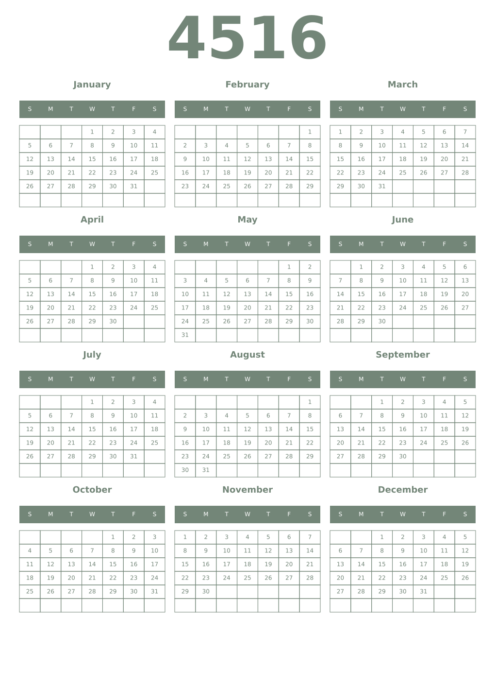 Printable 4516 Year Calendars xanadu