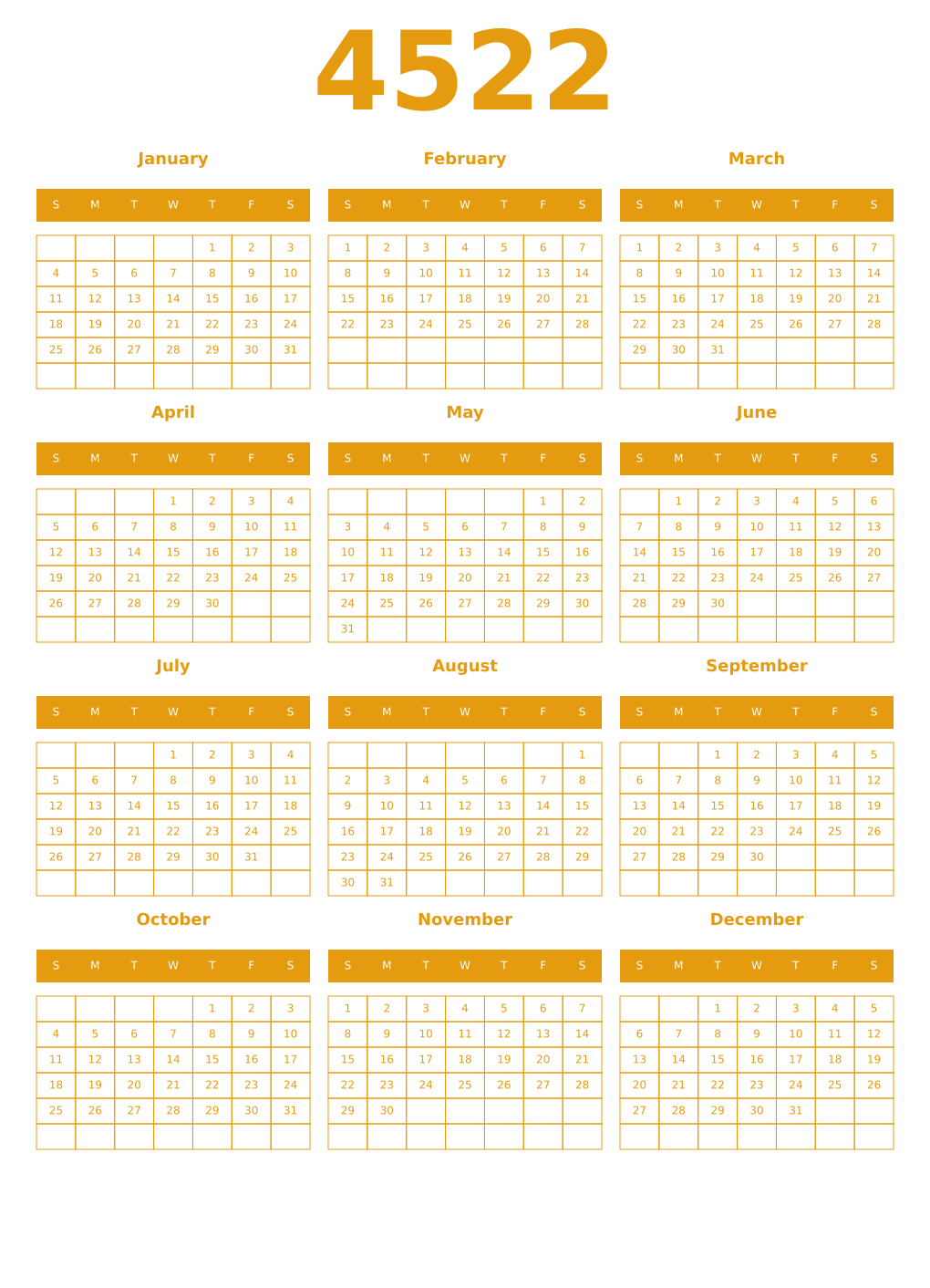 Printable 4522 Year Calendars gamboge