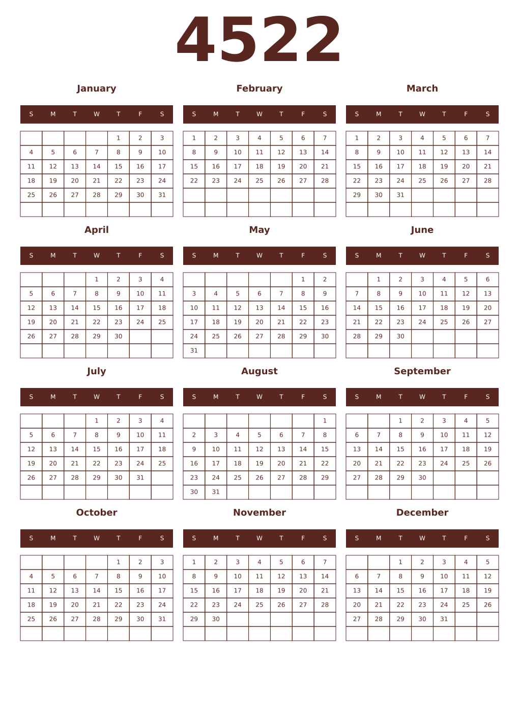 Printable 4522 Year Calendars mortuum